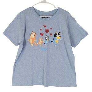 Bluey Graphic T-Shirt Adult 2X Blue Heeler Family Hearts Short Sleeve